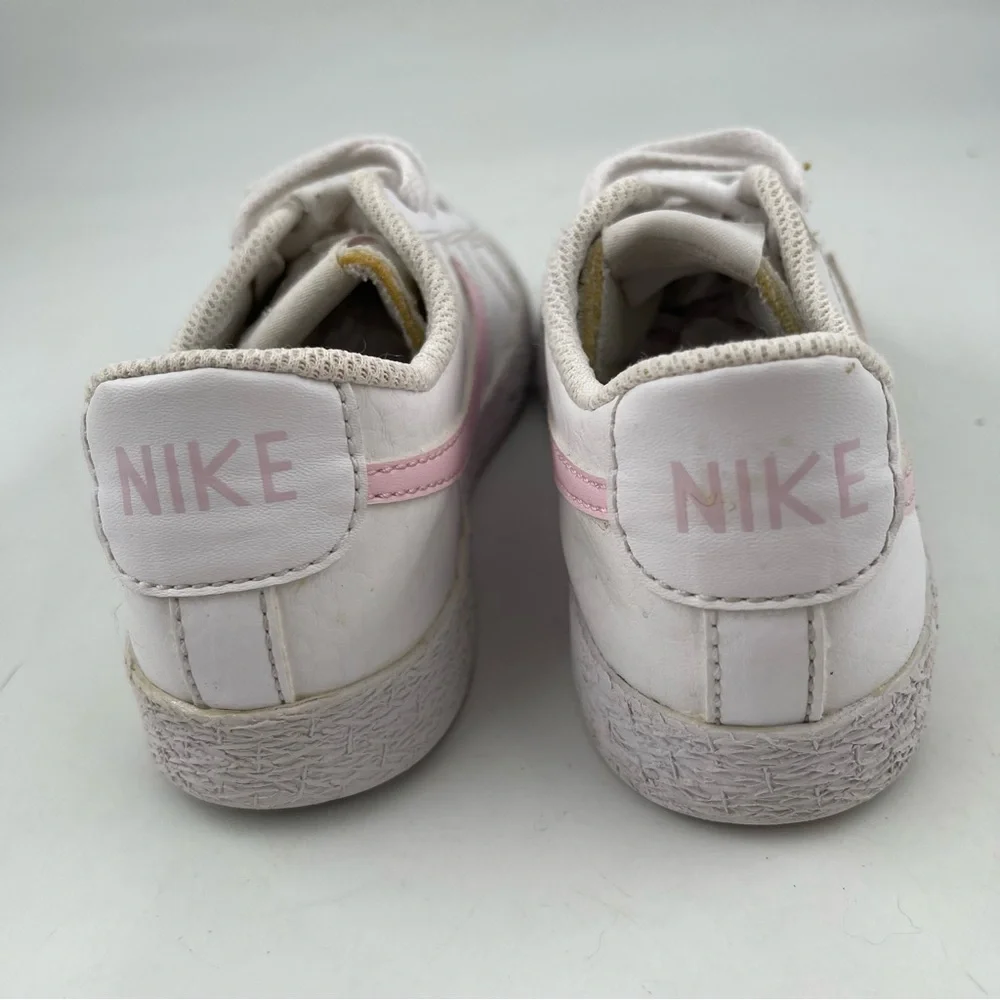 Nike Girls Blazer Low-SZ 12 C-White Pink Swoosh Lace-Up Leather Athletic Sneaker